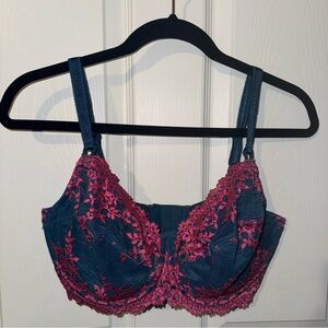 Wacoal Embrace Lace Bra Women 38DDD Blue Pink Floral Embroidered Underwire